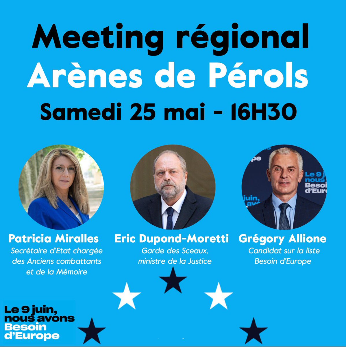 📍🇪🇺 Rendez-vous le 25 mai dans les arènes de Pérols pour le meeting regional #Occitanie avec @E_DupondM et @GregoryAllione !

Inscrivez-vous ➡️ parti-renaissance.typeform.com/to/SCtIkRcN