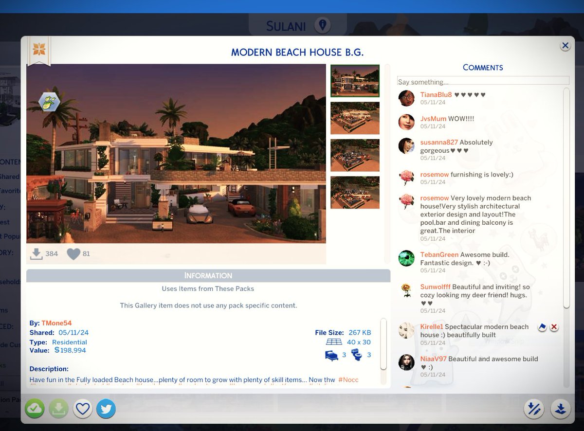 Well it's finally on the Gallery... 😁Thank you all for yr. patience ...🙏#TMone54 #ShowUsYourBuilds #EACreatorNetwork #Beachhouse #Basegame #nocc #TheSims4 #Modern ea.com/games/the-sims…