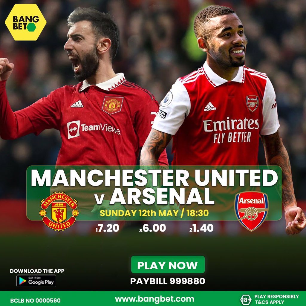 Manchester United vs Arsenal is here today. Odds ni safi hapa  Bangbet.com check it💯