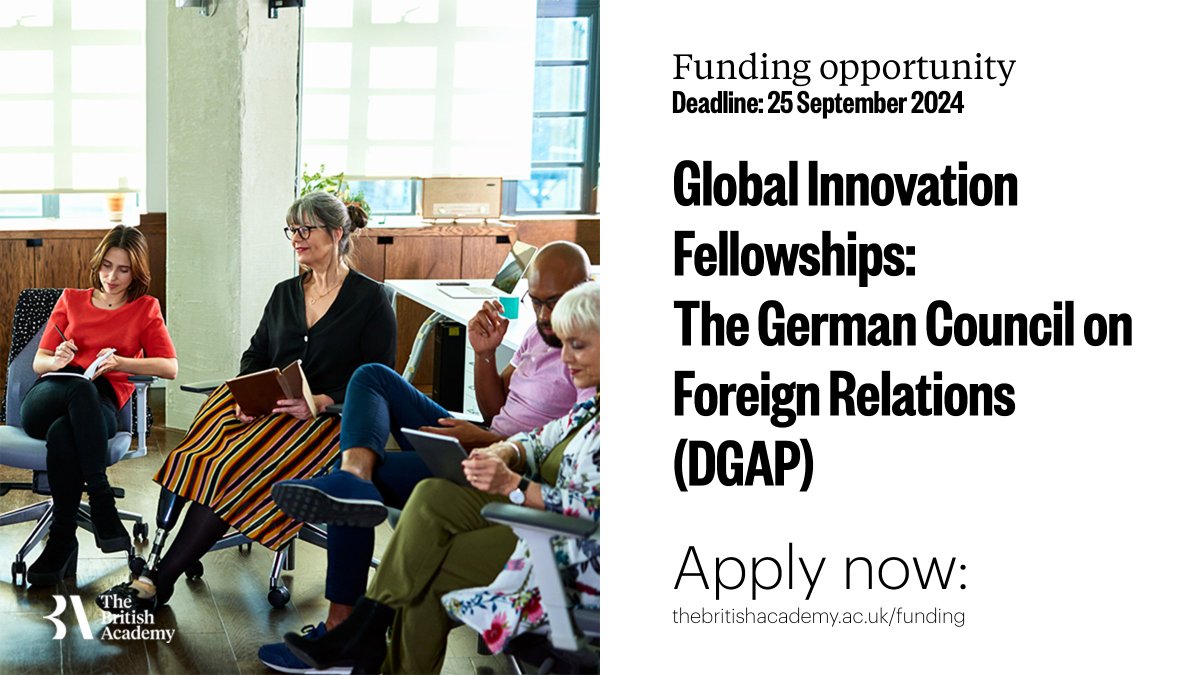 Are you an early- to mid-career researcher interested in current foreign policy issues? Apply for the Global Innovation Fellowships: The German Council on Foreign Relations (DGAP) to develop your professional skills and networks in Berlin. Find out more: thebritishacademy.ac.uk/funding/global…