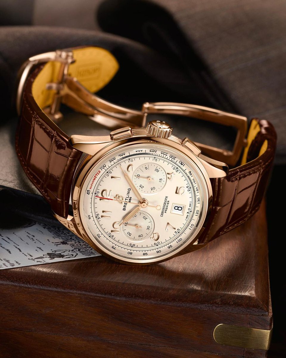 Breitling's 18K red gold Premier B01 Chronograph 42 represents the height of elegance, complete with a classic cream dial. Shop yours today at our Gold Street showroom or online (bit.ly/3QBPm2x).