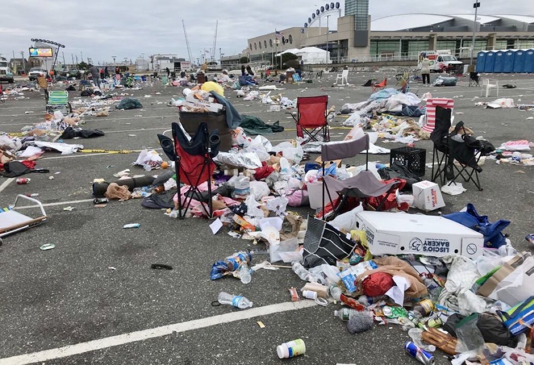 What they really think of America. Trash simply left behind by Trump supporters who were waiting to see him yesterday at New Jersey rally.