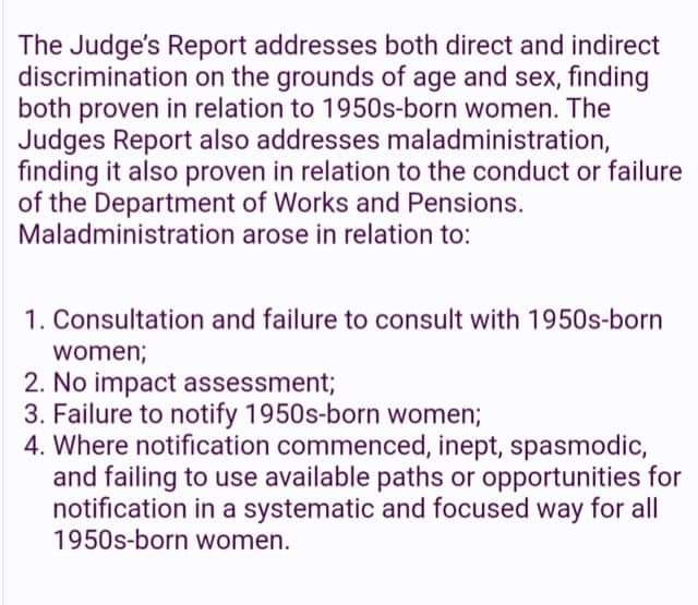 #PHSO does not take account of obvious #maladministration that began with the failure to even consult #50sWomen back in 1993 & has continued to date (see poster ⬇️)
Remember the #CEDAWinLAW Judge's report supports ALL on both #DirectDiscrimination & ONGOING #Maladministration
