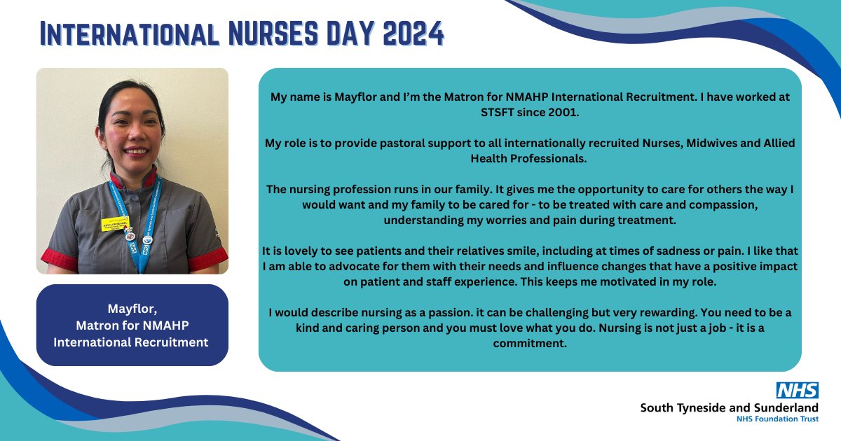 As we continue to celebrate #InternationalNursesDay, we're sharing the stories of some of our nurses, who have told us all about their roles 🎉💙

Next, we have Mayflor 🙌

#TeamSTSFT