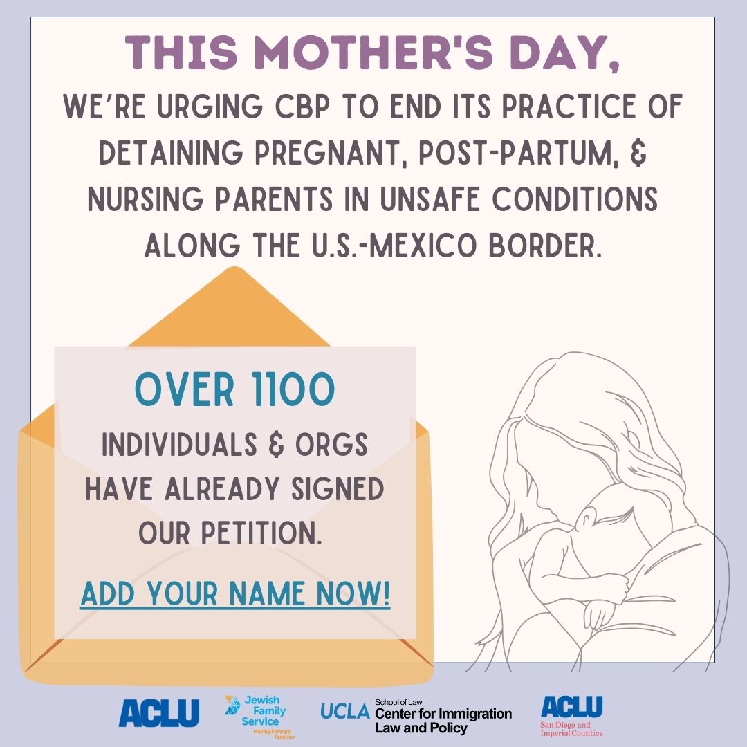 No parent should have to give birth in a cell with no medical care or be returned to a freezing cold detention center with a newborn baby. This Mother's Day, join us in telling @CBP that all mothers deserve better. bit.ly/CBPMothersDayP… #MaternalHealth4Migrants