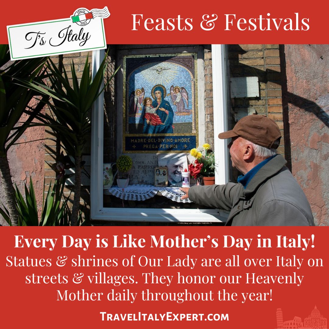 The people of #Italy are famous for their devotion to the #BlessedMother! With many shrines, paintings, & statues of her everywhere, every day is #MothersDay! Our Lady, Pray for Us! travelitalyexpert.com/feasts-festiva…

#Catholic #Rosary #Catholicx #Italytravel