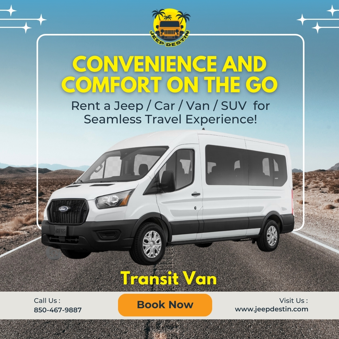 Need to transport a big group? Our spacious Transit Van has you covered! With seating for up to 15 passengers, it's perfect for family vacations or group outings.🚐

#jeepdestin #jeeprentals #VANrentals #jeeplife #destin #crabisland