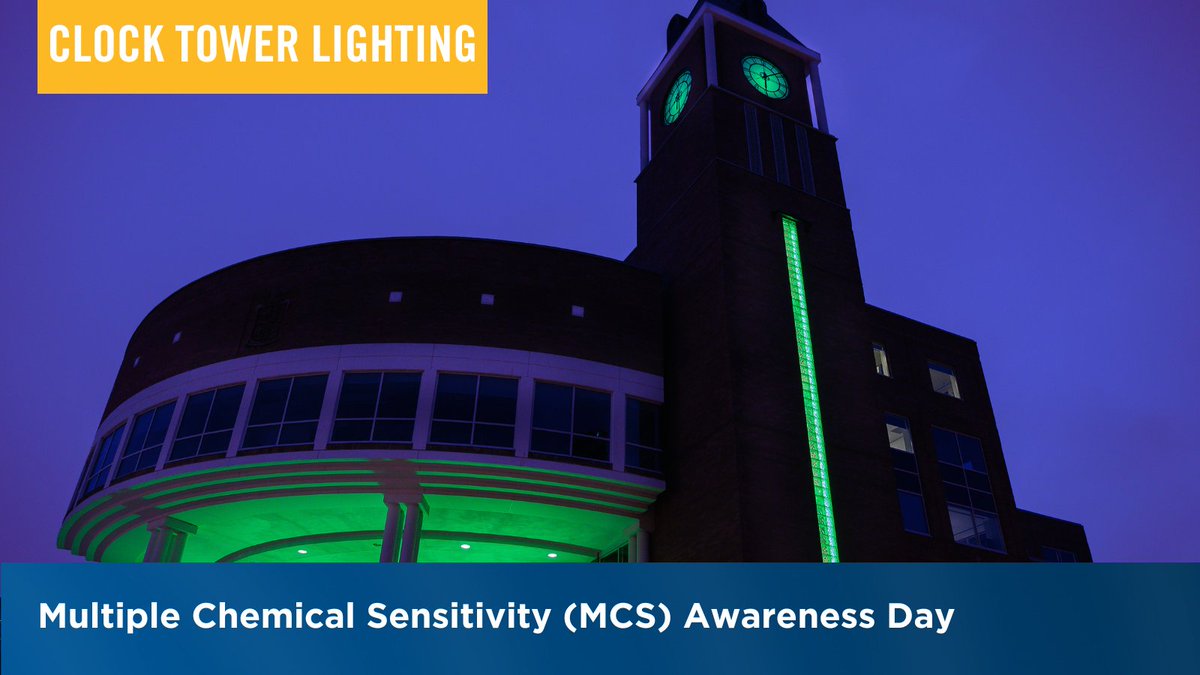 This evening, the Brampton City Hall clock tower will be lit lime and yellow in recognition of Multiple Chemical Sensitivity (MCS) Awareness Day in #Brampton. Let's work together to create environments that are safe and accommodating for those affected by this condition.