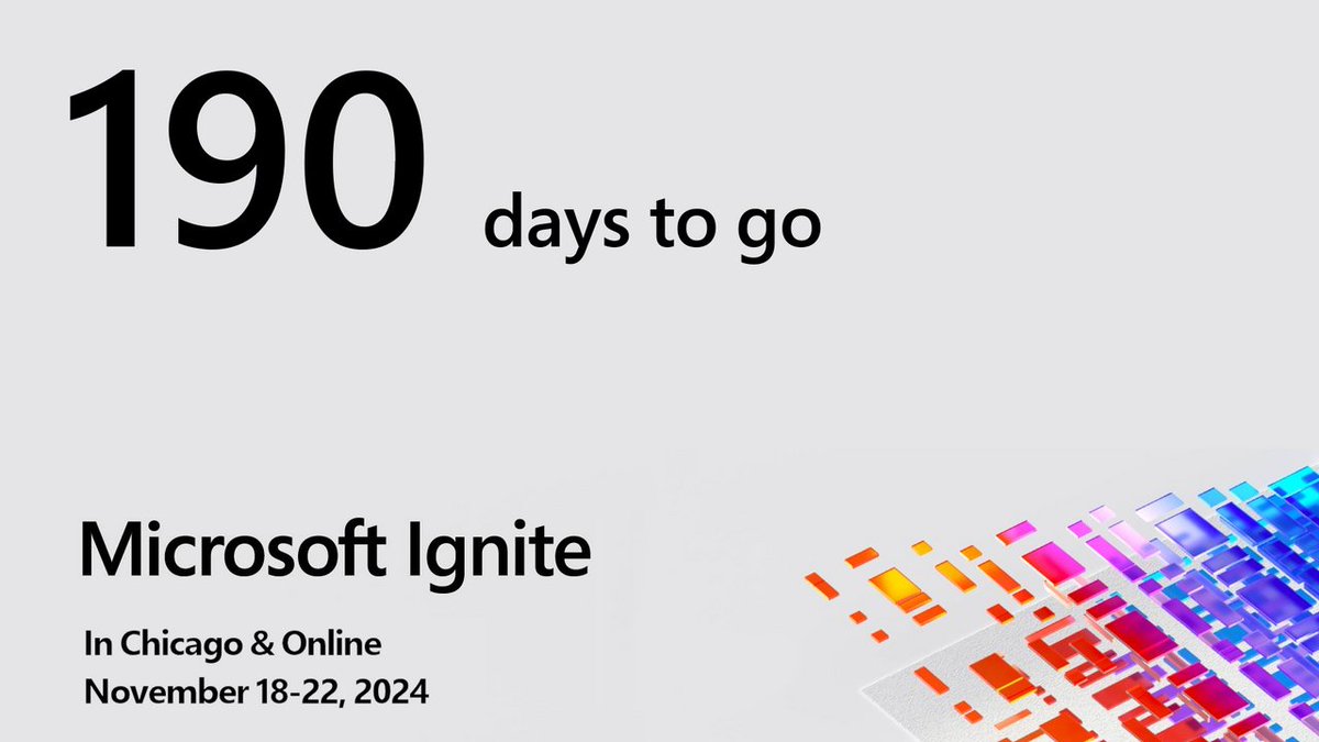 190 days to go until Microsoft Ignite. Visit ignitecountdown.com for a live countdown. #MSIgnite