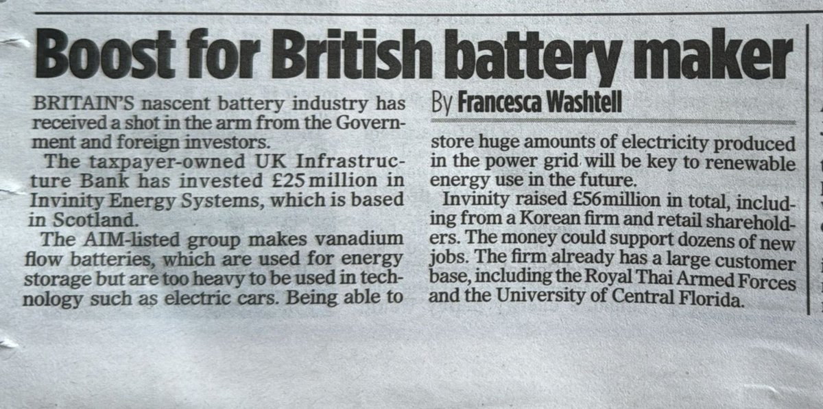 Claire Coutinho (@clairecoutinho) on Twitter photo A shot in the arm for our battery industry as we’ve backed <a href="/InvinityEnergy/">Invinity Energy Systems</a> with £25mil to develop homegrown batteries.
This is part of plan to make sure the UK has cheap, reliable energy. A shot in the arm for our battery industry as we’ve backed <a href="/InvinityEnergy/">Invinity Energy Systems</a> with £25mil to develop homegrown batteries.
This is part of plan to make sure the UK has cheap, reliable energy.