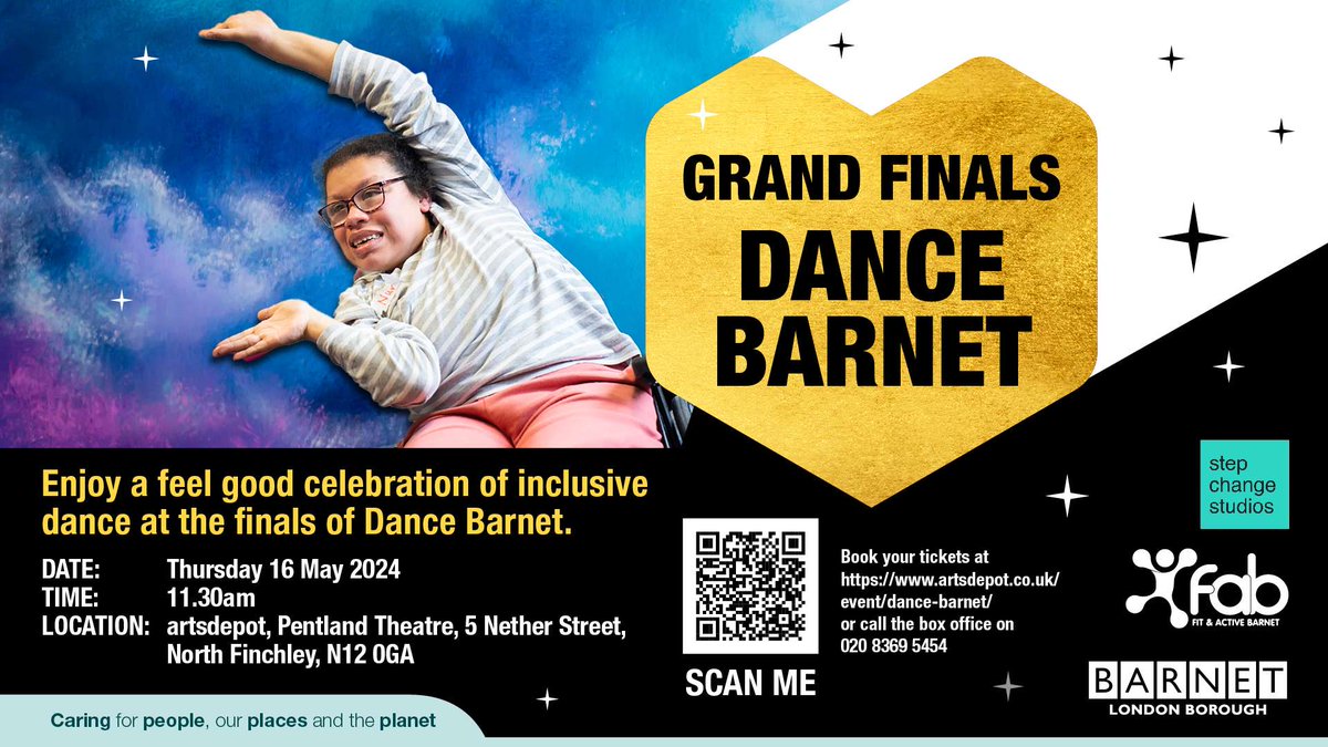 Dance Barnet Grand Finals takes place on 16 May at @artsdepot where all the finalists will compete for a chance to become the Dance Barnet Champion. Book your free tickets to watch the show: ow.ly/nEZX50RBlyP