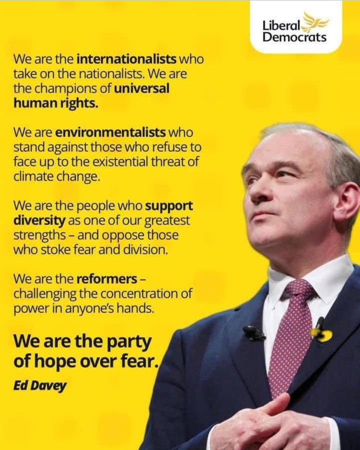 Internationalists. Champions of human rights. Environmentalists. Supporters of diversity. Reformers. Hope over fear. 

Just a few of the many reasons we're proud to call ourselves @LibDems.