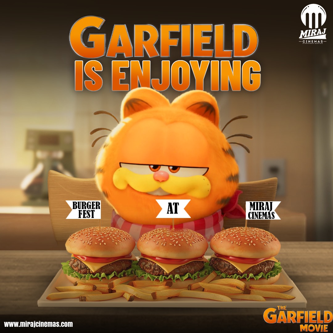 Join Garfield for a purr-fect time at the Burger Festival, exclusively at Miraj Cinemas! 🍔🎬 . Garfield releases at #MirajCinemas on May 17th. Don't miss out! . @GarfieldMovie @prattprattpratt @SamuelLJackson @SnoopDogg #GarfieldAtMiraj #BurgerFestival2024 #CineBites…