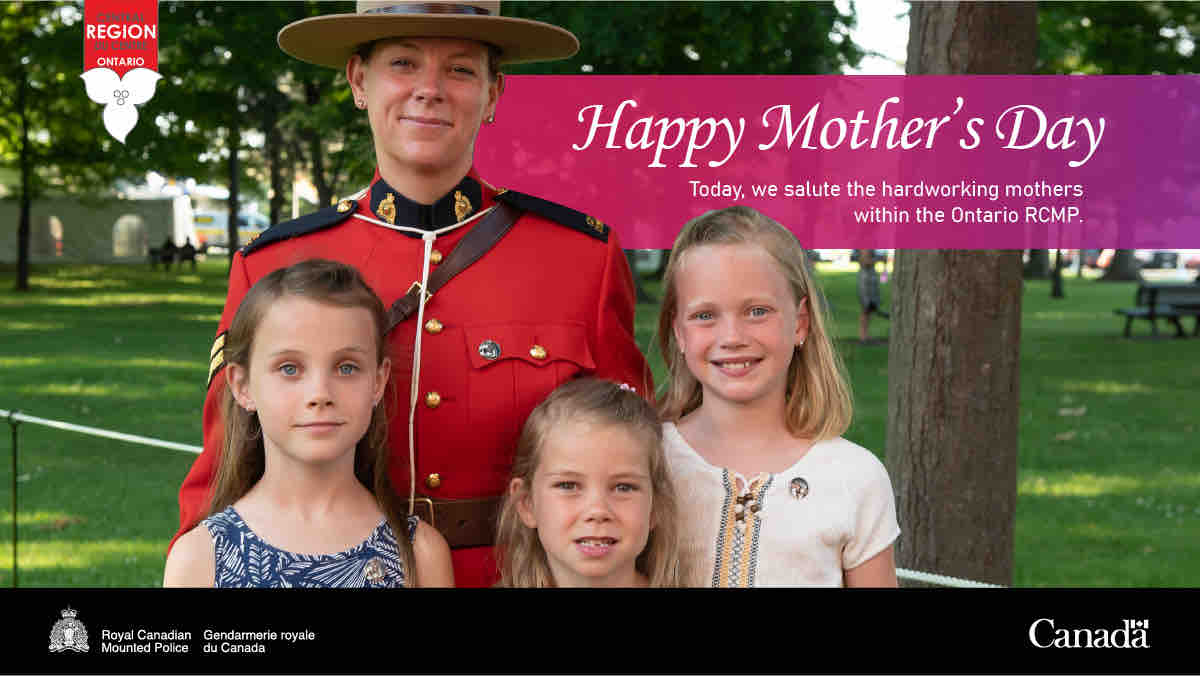 Today, we salute the hardworking mothers within the #Ontario #RCMP. Your bravery, resilience, and compassion not only fortify our ranks but also propel our mission forward. Happy #MothersDay from our Ontario RCMP family to yours! 💐
