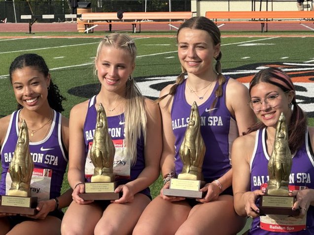 These girls did it again! New school record and fastest 4x100 in NY this year!! So proud of their hard work and positive mindset. This time qualifies them for nationals for their 3rd relay that weekend!!! @BSpaRunners @B_Spa_Athletics @RadarRunning