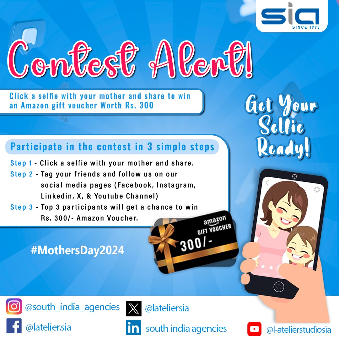 🌼 Celebrate the amazing moms in your life with our Mother's Day contest! Click a selfie with your mother and enter for a chance to win Amazon voucher worth Rs. 300/-. Entries closing on 20 May 24. #contest #contestalert #mothersdaycontest #wincontest #contests #contestgiveaway