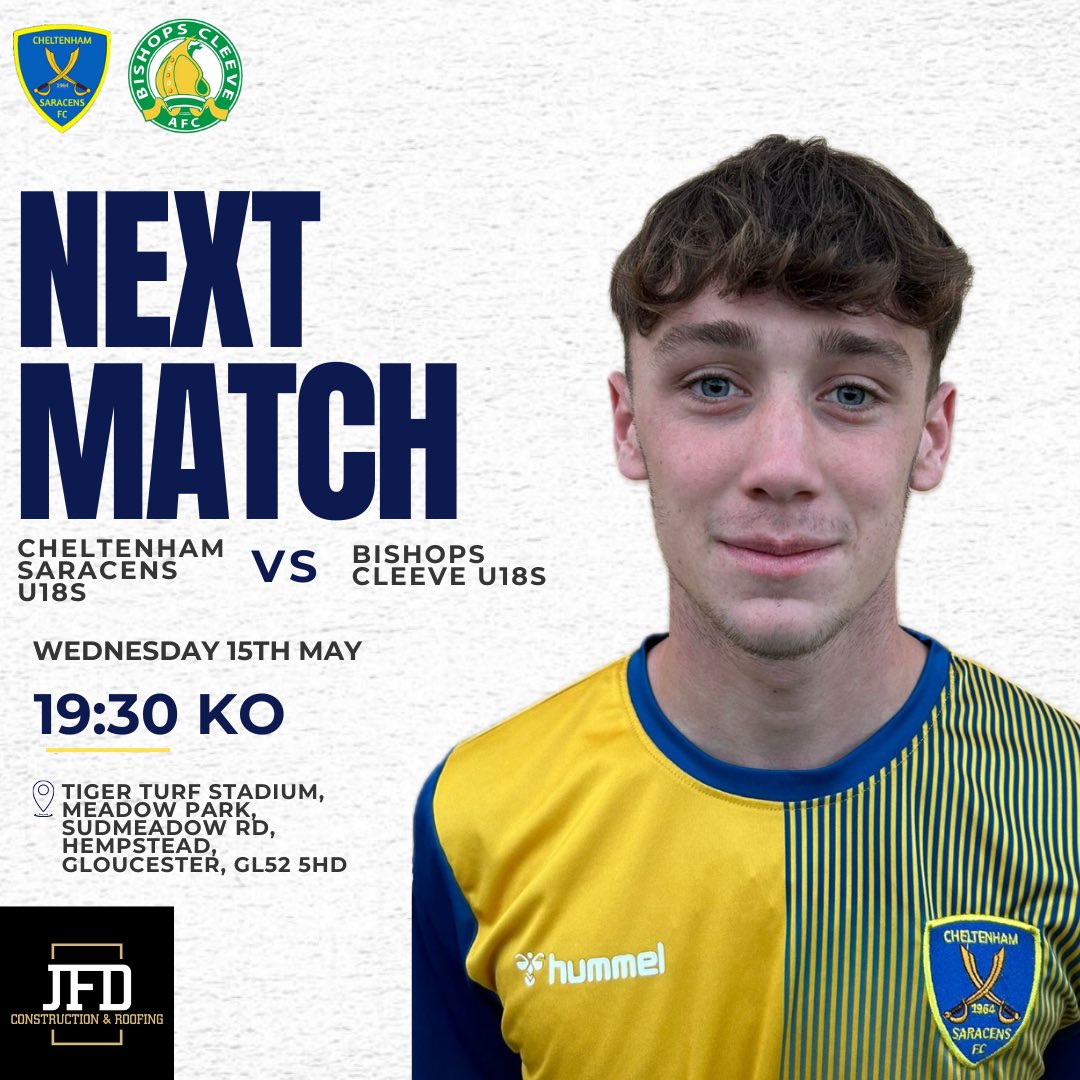 🆚 @CleeveU18s 𝗖𝗨𝗣 𝗙𝗜𝗡𝗔𝗟 𝗔𝗖𝗧𝗜𝗢𝗡 this Wednesday night for the u18s! Show your support for the boys 🟡🔵 📅 Wednesday 15th May, 2024 ⏰ 7:30pm 🏆 U18 S TURIER & SON CUP - FINAL 🏟 Tiger Turf Stadium - @GCAFCofficial Match Sponsor: @JFDROOFING @CheltYFL