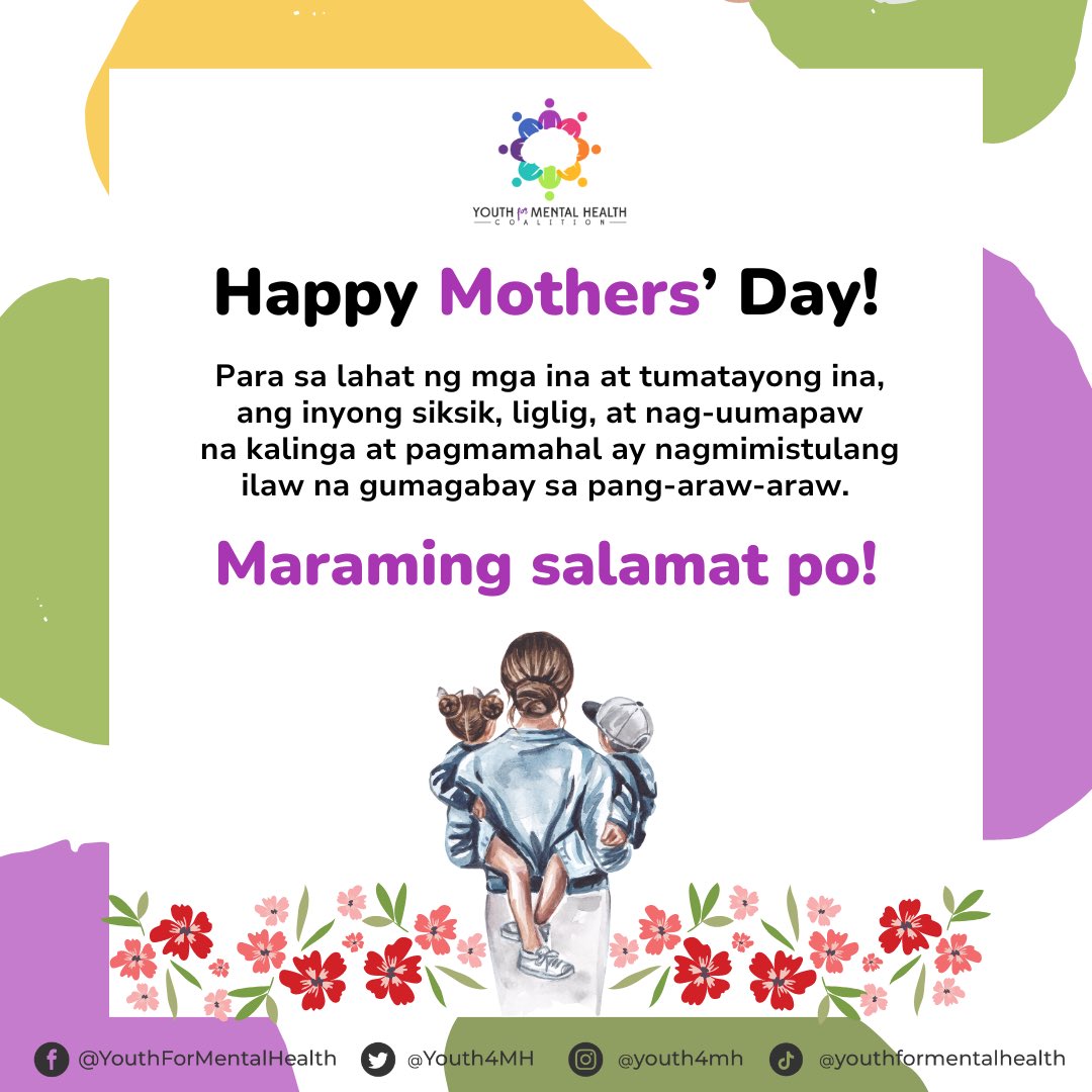 Happy Mothers' Day sa lahat ng ina at tumatayong ina. Salamat po sa pagmamalasakit na walang hangganan ✨

Ang aming hiling, sarili rin ay alagaan, lagi't lagi.

#Y4MH #MoveForMentalHealth #HelpIsHere