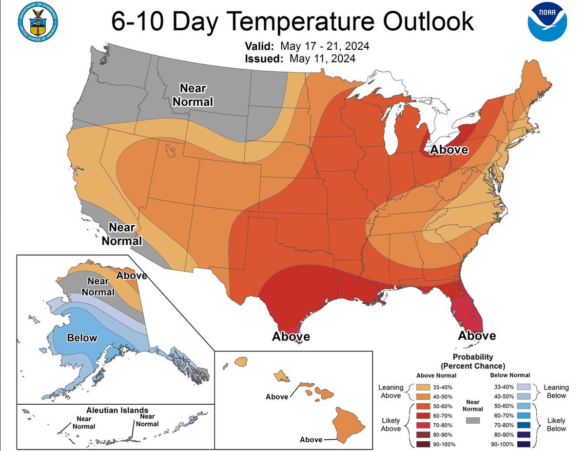 Climate prediction center's 6 to 10 day outlook favors above normal temperatures across northern and downeast Maine.#MEwx