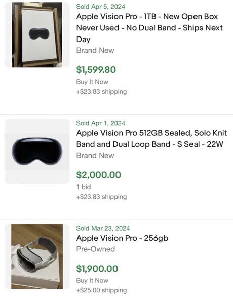 🍏 Apple Vision Pro headsets are already half price on eBay just 3 months after launching. 

Take a hint…