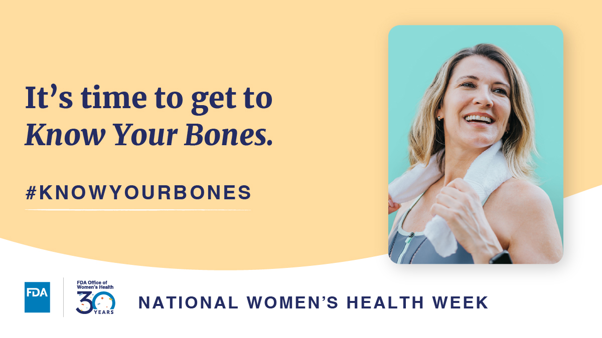 Happy National Women’s Health Week! Join @FDAWomen all week to learn more about the importance of bone health and #osteoporosis. Osteoporosis is a disease that causes your bones to become weak and break easily. fda.gov/consumers/wome… #NWHW2024 #KnowYourBones