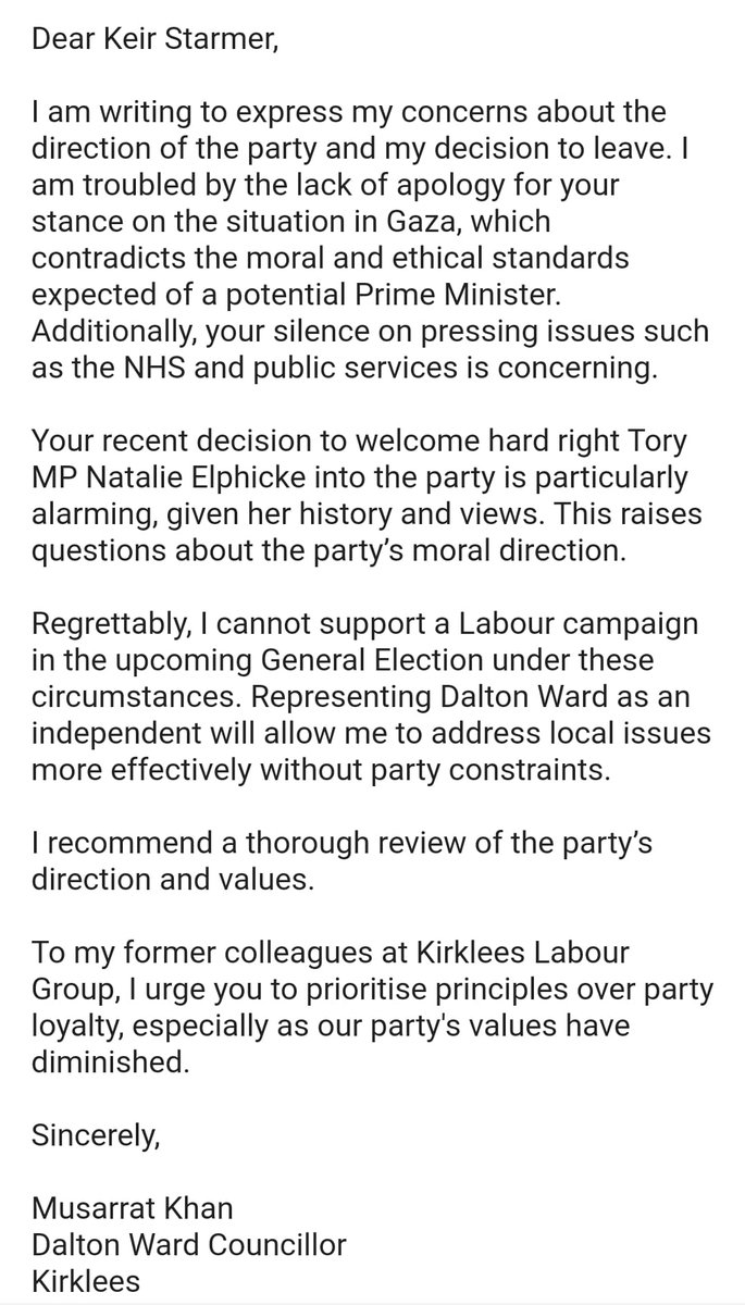 It is with a heavy heart I have left the Labour Party. The party no longer represents my values.
