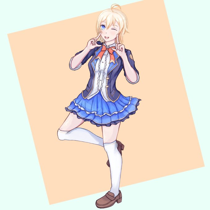 「blonde hair blue skirt」 illustration images(Latest)