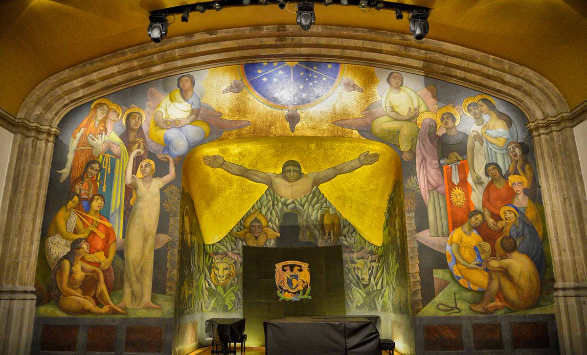 La Universidad Nacional Autónoma de México (@UNAM_MX) alberga un mural de Diego Rivera, “La Creación” (1922-23), que aúna referencias americanas, como la exuberancia del paisaje de Yucatán y Tehuantepec, y europeas, como las pinturas bizantinas de Rávena #PatrimonioUniversitario