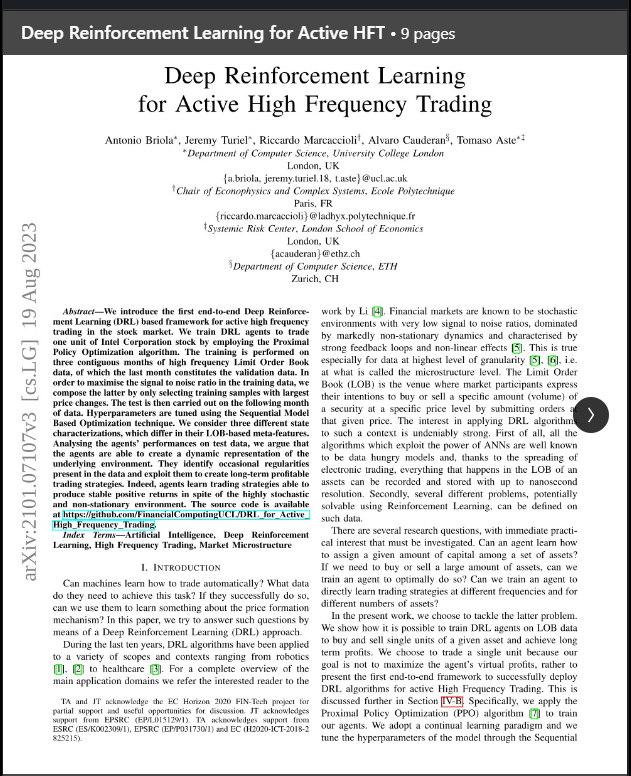 If you're an algo trader, this research is worth a look.  

They trained models on real stock data to make profitable trades. 

The results show that AI can learn trading strategies in this complex environment.