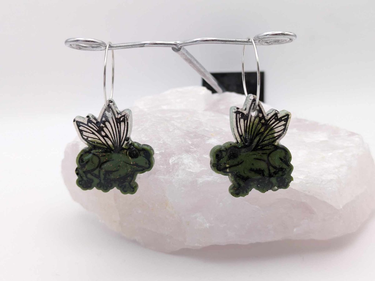 Frog Hoop Earrings, Frog Fairy, Frog with Wings... - Folksy folksy.com/items/8340839-… #newonfolksy