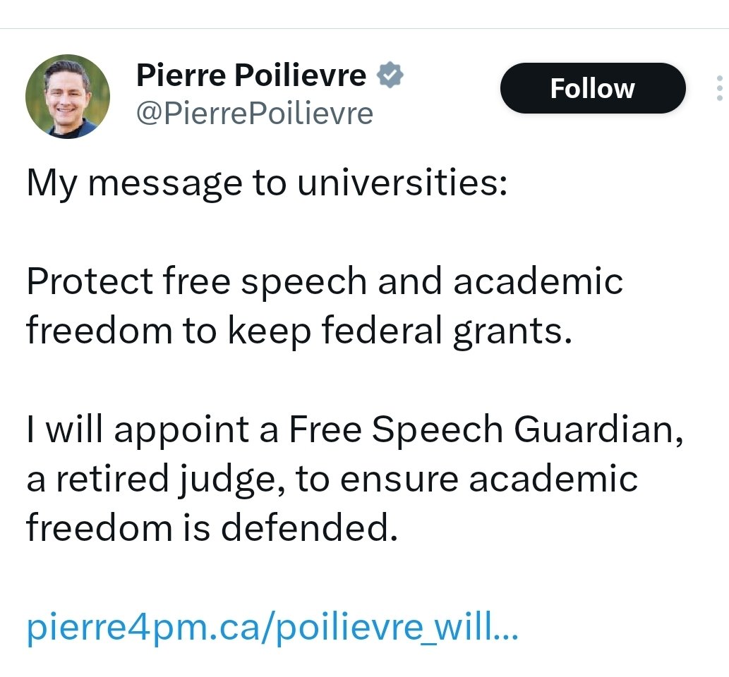A 'Free Speech Guardian'?
Canadian scientists could have used a Free Speech Guardian when Stephen Harper muzzled them and Pierre Poilievre said nothing. 
Or George Galloway when Harper banned his entry into Canada because conservatives didn't want him speaking...