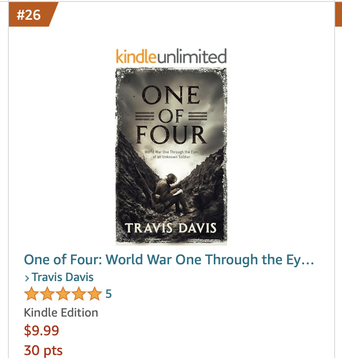 One of Four is building grassroots momentum. Thank you, everyone. This is a great #MemorialDayWeekend read. Put it on your or your kid's summer reading list. #ww1 #BooksWorthReading #bookstoread #bookstores #Patriot #Veterans #soldier