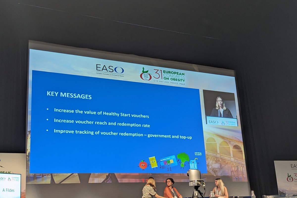 Excellent talk by Dr @ali_fildes on supermarket provided monetary top-ups of Healthy Start voucher and the association with purchases of fruits and vegetables in UK families with young children. Really important work @CDRC_UK @IGD_health @AOR_Leeds @EASOobesity #ECO2024