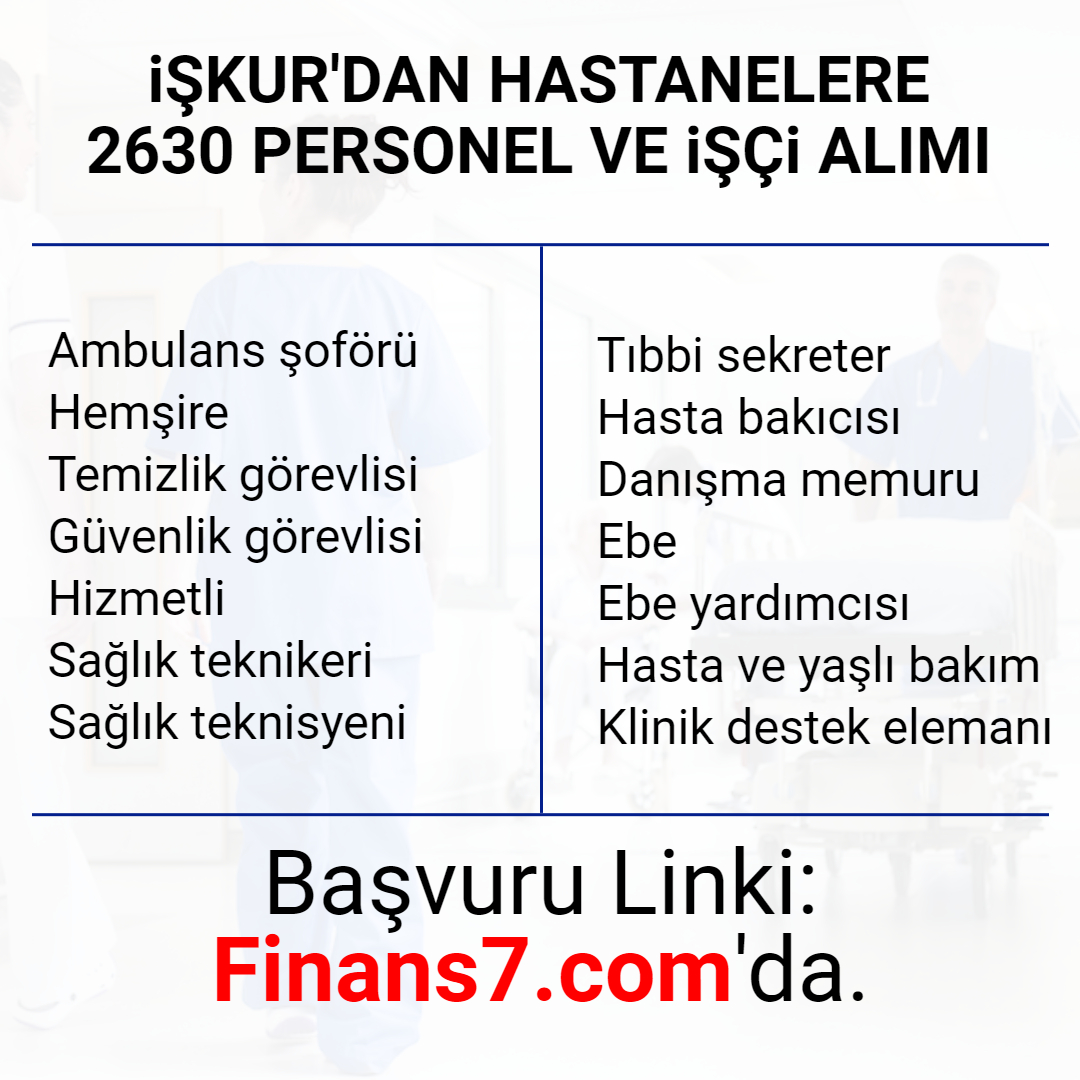 Hastanelere 2630 personel ve işçi alımı: finans7.com/haber/iskur-ha…