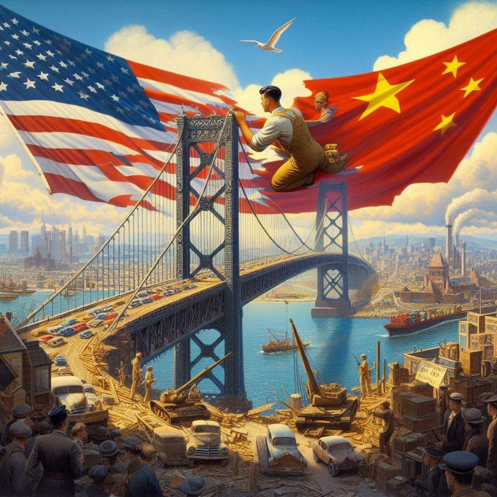 🌉 Bridges: Connecting nations, one span at a time! 💣 Bombs: Well, they’re just not as good at building friendships. 🤷‍♂️ The globe needs us to work! 🌏🤝 #USChinaRelations #PeacefulCoexistence #DiplomacyMatters #GlobalUnity #BridgeTheGap #China #America #TogetherWeStand 
😄🌏🤝