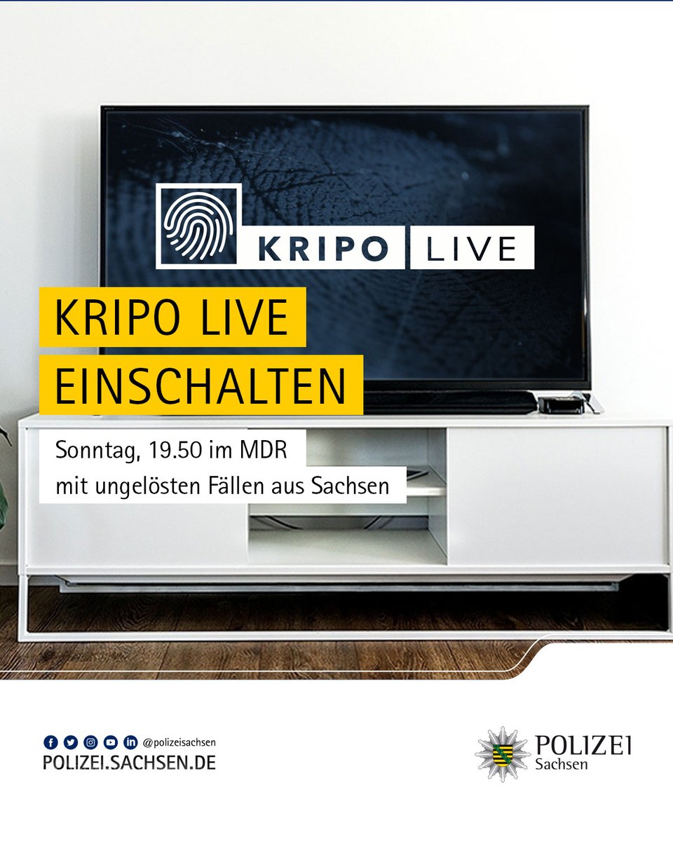 📺 Heute Abend um 19:50 Uhr läuft wieder #KripoLIVE im @mdrde, unter anderem mit einem Totschlag aus #Görlitz und einer Körperverletzung aus #Bautzen.