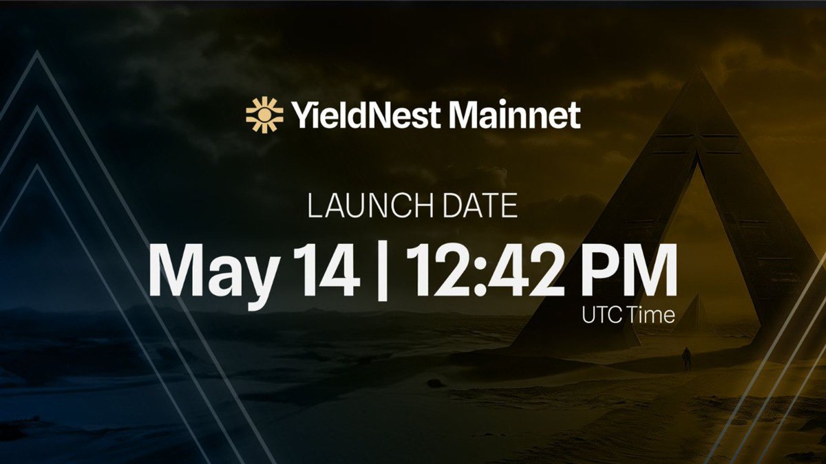 1/ [IMPORTANT] 📍Mark your calendar Get ready for the highly anticipated launch of YieldNest on #Mainnet, taking place on: 📆Tuesday, May 14 at 12:42 PM UTC Things are heating up! 🔥