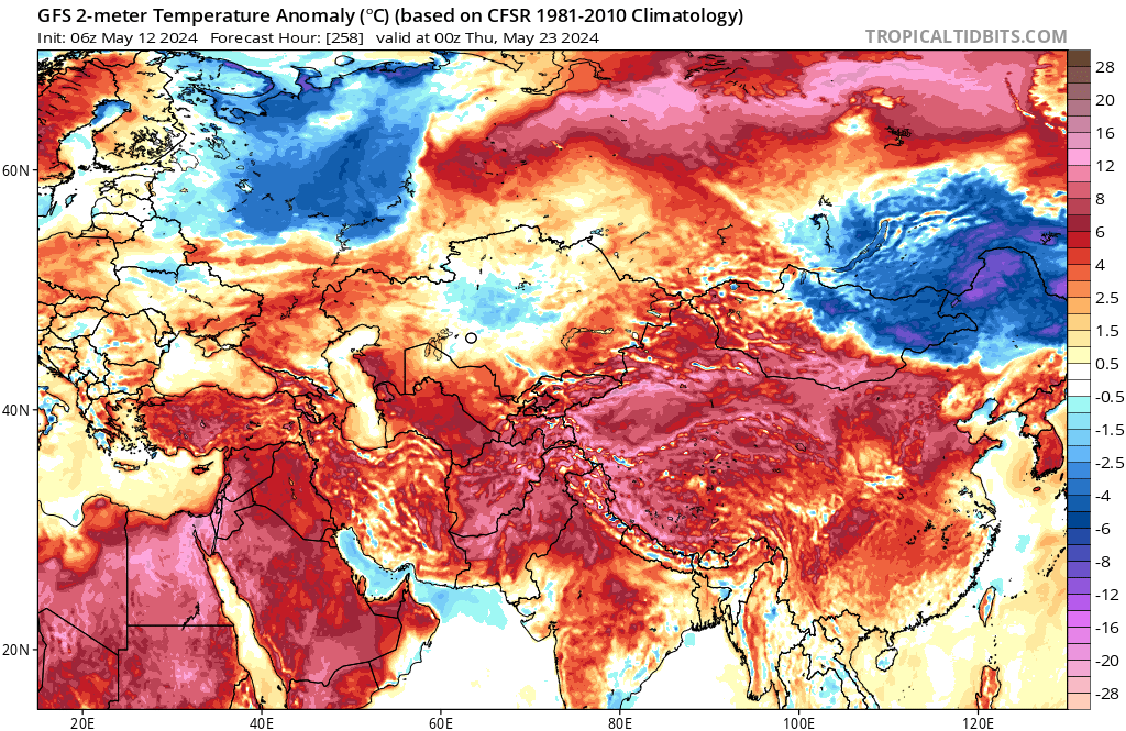 After being 'sidelined' by record heat,Pakistan is about having an intense heat wave which will send the temperatures at 50C for days with nights >30/33C. Extreme heat from Libya (46/47C) all the way to China (also 45/46C) on the way.