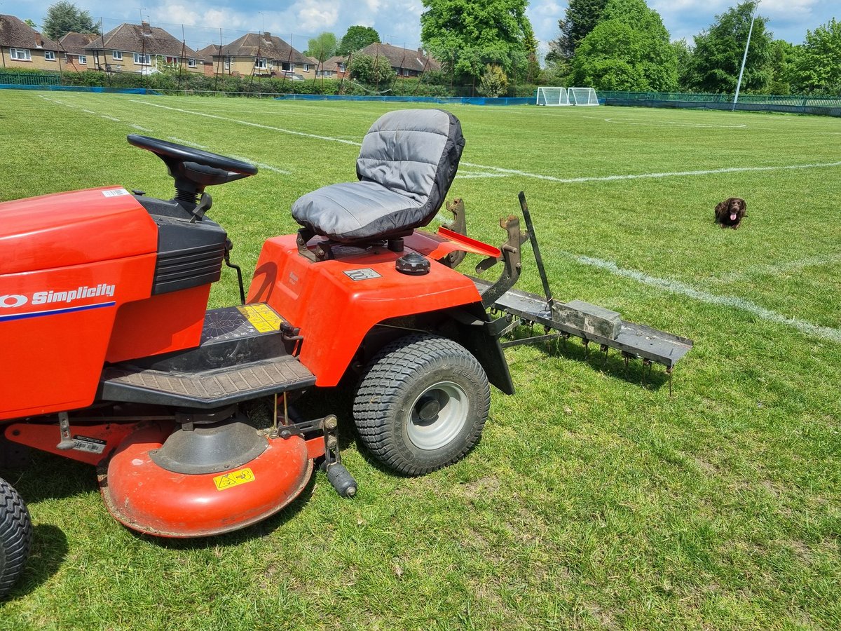 After yesterday's successful @official_FGFC youth tournament the pitch is now all mine. Pitch is getting a good thinning out. Scarification length and width ways and rotary cut down to 15mm in prep for seed,top dressing and fertiliser next week. #upthefrimmers