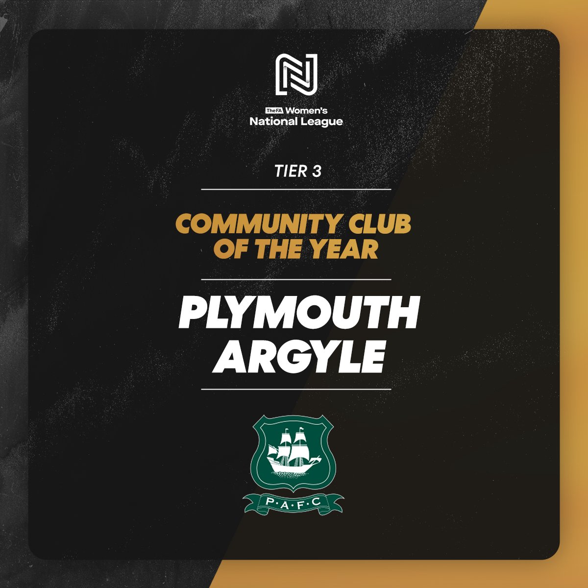 Premier Division Community Club of the Year 🏆 Plymouth Argyle! #FAWNLAwards | @ArgyleWFC