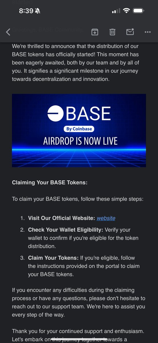 🚨 @base Email scam alert Stay vigilant for fake emails and promotions! No Base token is coming