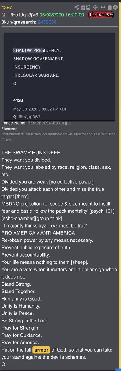 THE SWAMP RUNS DEEP.
They want you divided.
They want you labeled by race, religion, class, sex, etc.
Divided you are weak [no collective power].
Divided you attack each other and miss the true target [them].
MSDNC projection re: scope & size meant to instill fear and basic…