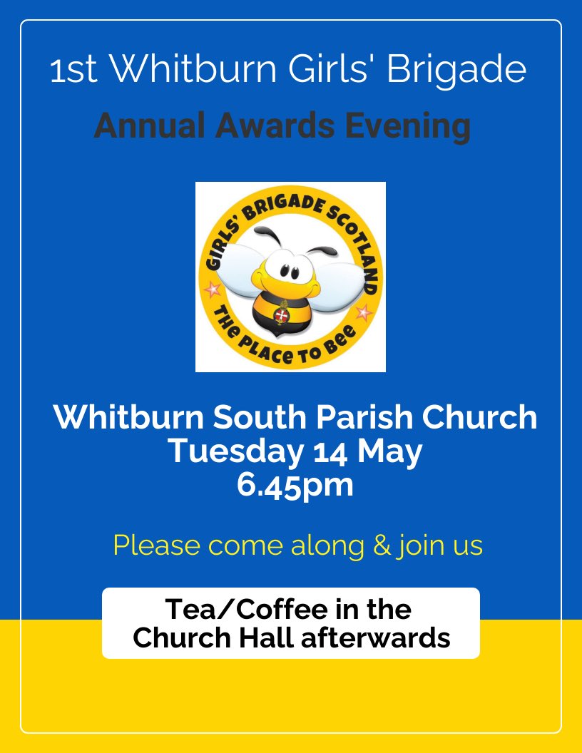 A reminder that Tuesday is our annual awards evening. Girls should be in full uniform. Parents/carers and family/friends are invited to come along and see the girls display their work & receive their awards. We hope to see you there! @1stWhitburnGB @gbinscotland @LoveWestLothian