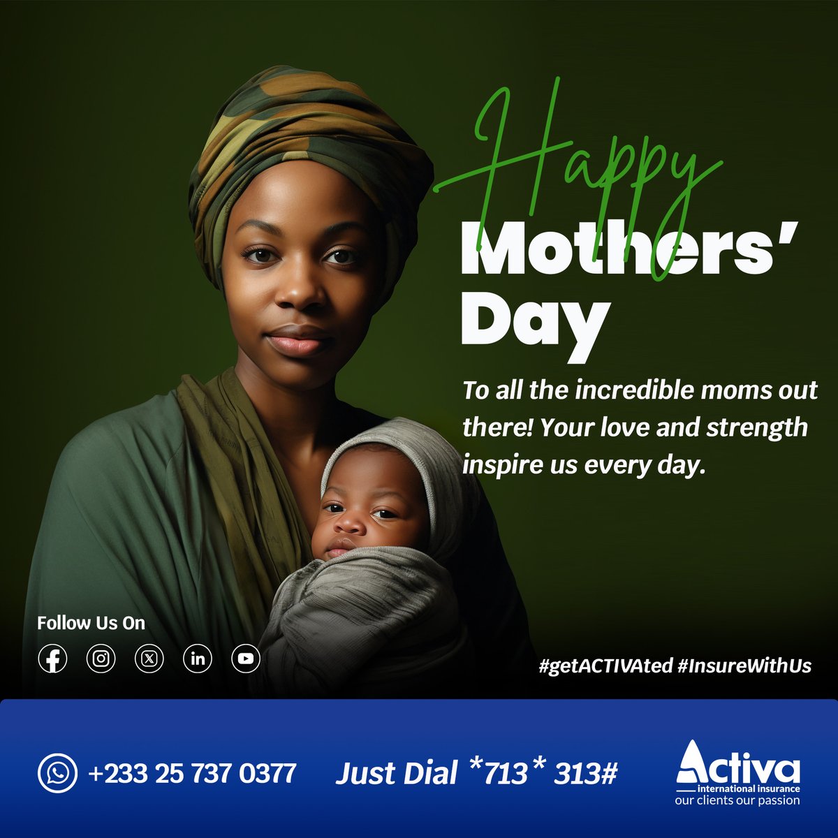 Happy Mother's Day to all the incredible moms. Wishing you a day filled with love, joy, and peace of mind. From Activa International Insurance, thank you for all that you do!
#MothersDay #ActivaInsurance #InsureWithUs #getACTIVAted #Insurance #ActivaGhana