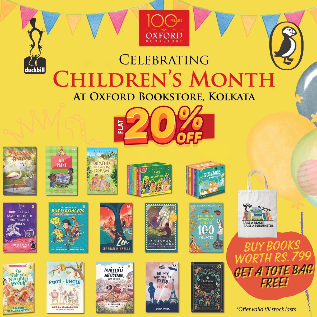 #OxfordBookstoreKolkata celebrates #ChildrensMonth from 11th May 2024 onwards. 
Get Flat 20% OFF on Children's books exclusively at our Park Street store in Kolkata. 
Also get a Tote Bag Free on purchase of books worth 799 INR  
Hurry! 
@PuffinBooks @DuckbillBooks