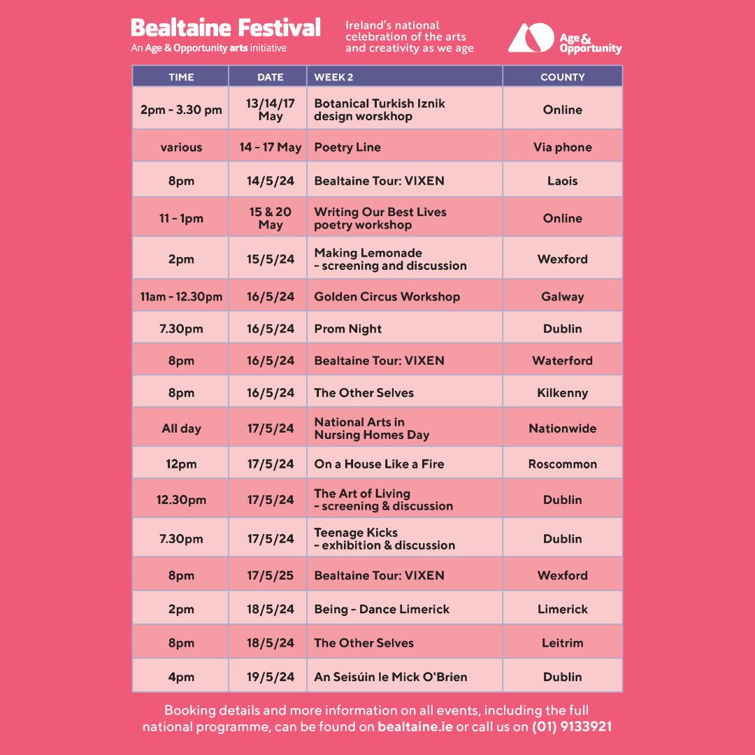 WHAT'S ON THIS WEEK! Check out our Bealtaine Festival weekly roundup so you don't miss a beat. Plan your events now and book via bealtaine.ie