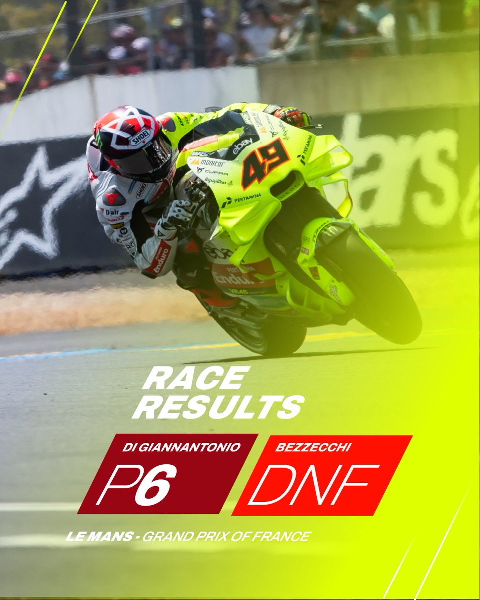 Race results 🏁 #FrenchGP @FabioDiggia49 P6 @Marco12_B DNF #PertaminaEnduroVR46RacingTeam #MotoGP #MB72 #Diggia49 #VR46