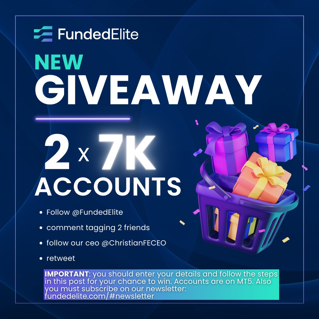 $14,000 challenge Account giveaway with @FundedElite 🎉🎉

Follow the simple rules below 👇 to participate 

👉 Follow: @ictwizard_|@FundedElite|@ChristianFECEO|

🤝Like💙& Retweet 🔄the post

🫴Tag 4 Traders
