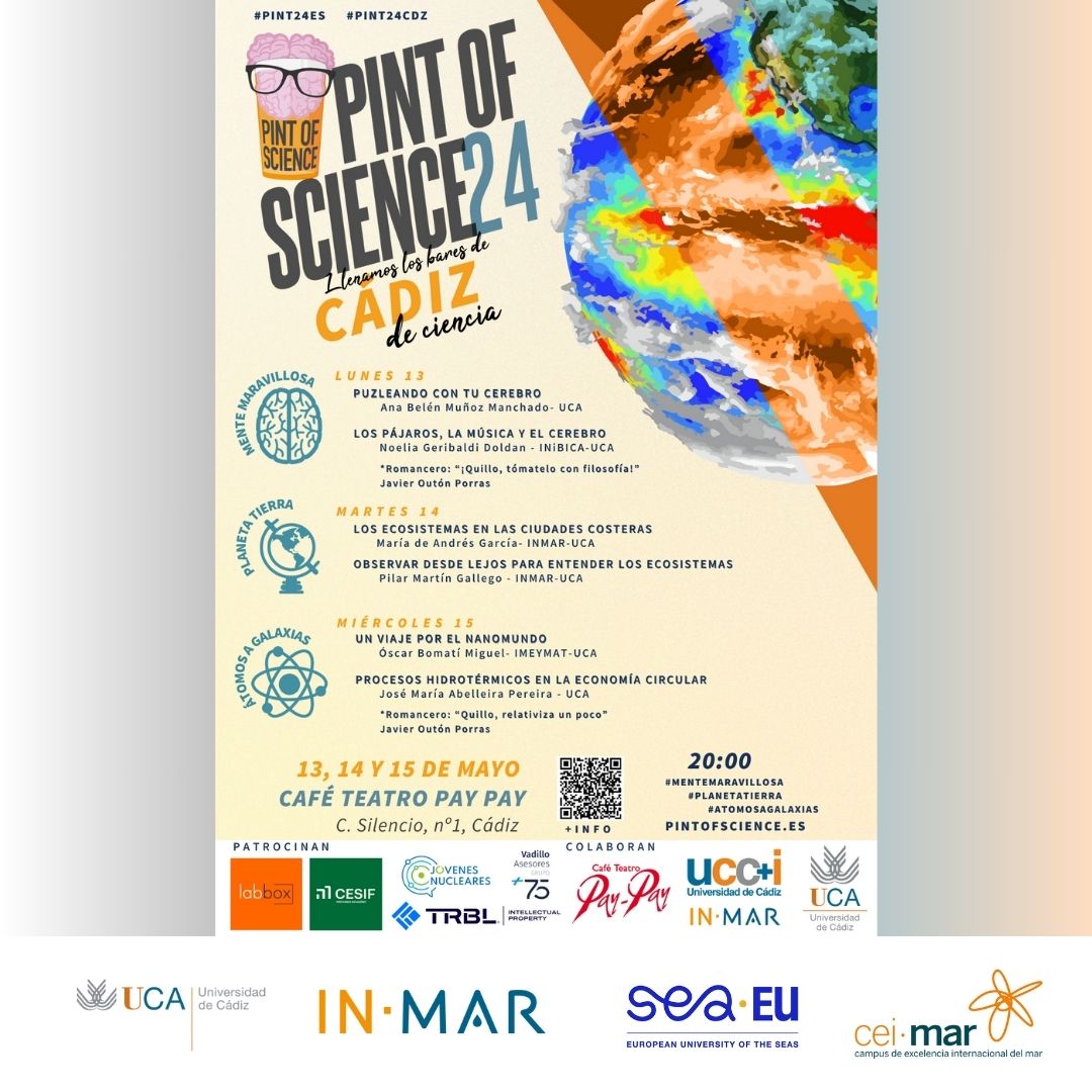 inmar_uca's tweet photo. 🐟 Vente al @pintofscience en #Cádiz organizado por el #INMAR

📅 Los próximos 13, 14 y 15 de mayo en el @ElPayPay, a partir de las 20:00 h.

Tienes más info aquí: https://t.co/HMiKZMPQVE

¡Os esperamos!

#Pint24CDZ #Pint24ES @pintofscienceES @Divulga_UCA @univcadiz https://t.co/clsUpmBga3