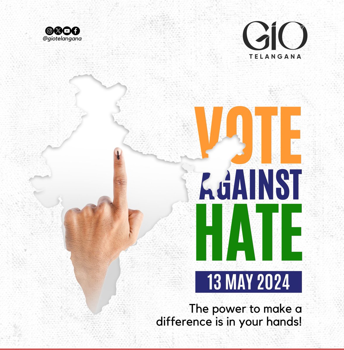 Vote Against Hate 🇮🇳 
13 May 2024 | Use Your Vote

#GoVote #LokSabhaElection2024 
#Elections2024 #Telangana